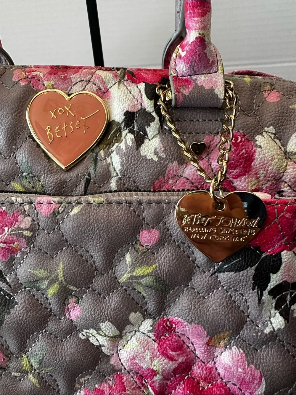 Betsey Johnson quilted floral satchel from her 